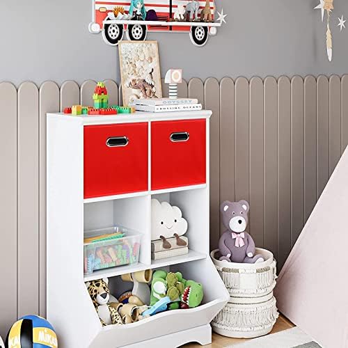 Fabric Cloth Storage Bins,Fabric Cube Bins Organizer with Dual Handles Foldable Cube Storage Baskets for Home Bedroom Storage,Set of 6,(Red) - Image 5