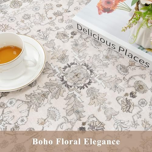 4-Piece Kitchen Rug Set with Runner – Washable Non-Slip Floor Mats for Sink, Entryway, Hallway, Bathroom – Soft Low-Pile Thin Boho Floral Rugs,Kitchen Decor (Beige, 2x3+2x4+2x5+2x6) - Image 7