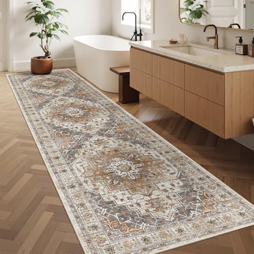 Madane Hallway Runner Rug 2'6''x10' Kitchen Runners Vintage, Turmeric/Grey - Image 4