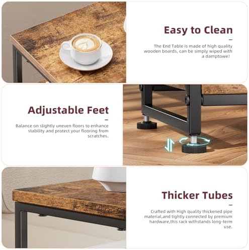 Simple Trending Side Table, End Table with 3 Tiers Open Shelves, Bedside Table for Sofa Couch, Nightstand, Living Room, Bedroom, Rustic Brown - Image 6