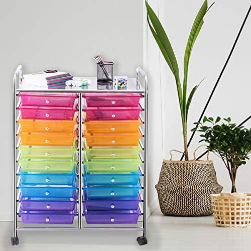 Giantex 20 Drawer Rolling Storage Cart Tools Scrapbook Paper Office School Organizer, Multicolor - Image 5