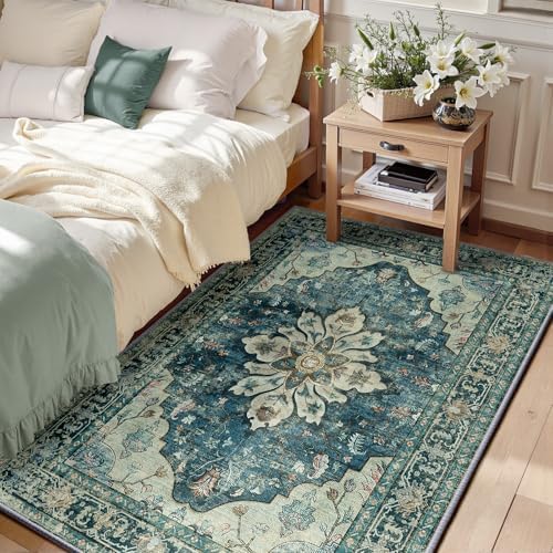 RELEANY Washable Area Rug, 3'x5', Blue/Vintage Dark Blue by RELEANY