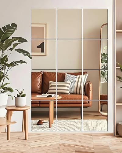 12" x 12" Glass Wall Mirror Tiles for Wall, Frameless Peel and Stick on Mirrors Full Length Wall Mounted for Home Gym Mirror Yoga Bedroom Dancing Studio Dressing Room (12PCS) - Image 6
