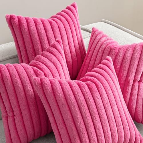 MIULEE Faux Fur Plush Decorative Throw Pillow Covers 18x18, Hot Pink - Image 5
