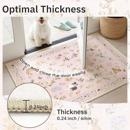 Soalmost 2x3 Dog Rugs for Entryway, Washable Door Mat Animal Soft Rug Pink - Image 4