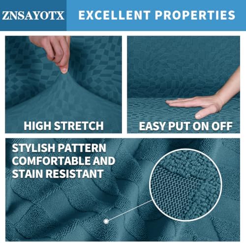 ZNSAYOTX 1 Piece Stretch Sofa Covers for 3 Cushion Couch (72"-90"), New Plaid Couch Cover with Non-Slip Buckle for Dog Pets, Ultimate Soft Cozy Washable Sofa Slipcover Form Fit Protector, Teal - Image 3