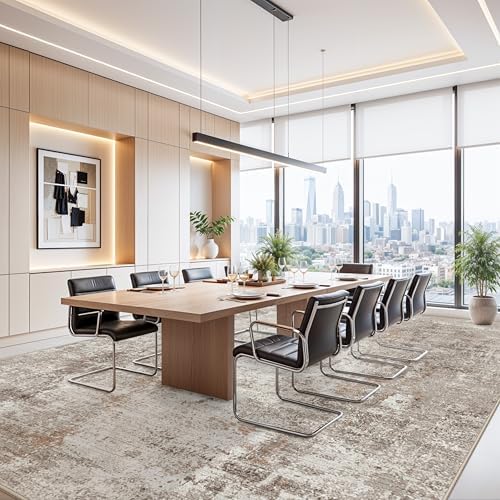 12x15 Area Rug for Living Room – Large Modern Neutral Abstract Thin Washable Carpet, Soft Low Pile Non-Slip Stain-Resistant for Bedroom Dining Room Home Office (Beige Grey) - Image 4