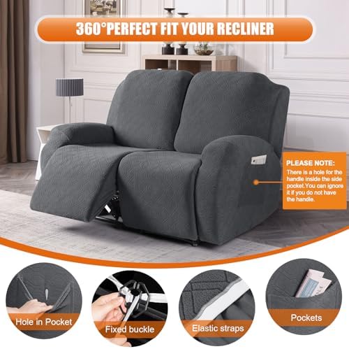 VANSOFY Stretch Recliner Loveseat Cover, Slipcover, Charcoal Gray, 2 Seater - Image 4