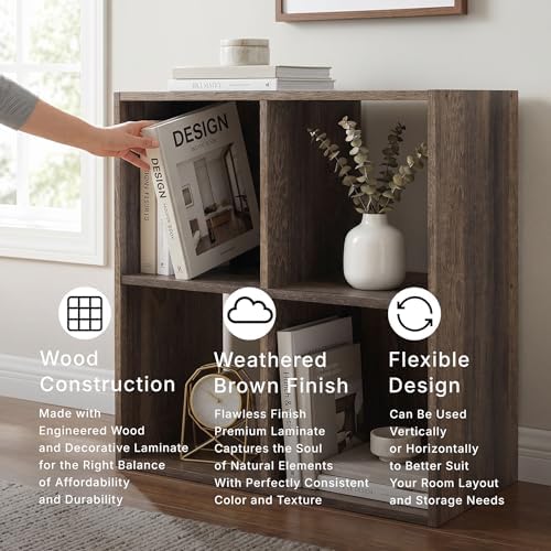 Signature Design by Ashley 4 Cube Organizer Small Bookshelf Bookcase, Brown - Image 5