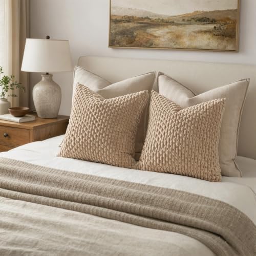 MIULEE Decorative Throw Pillow Covers 16x16 Neutral Tan Textured Corduroy - Image 5