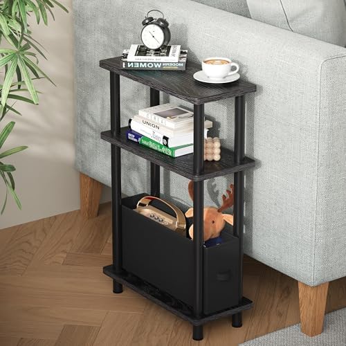 Apicizon Narrow Side Table with Fabric Basket, 3-Tier End Table, Black by APICIZON