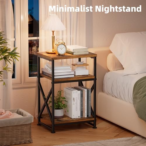 Simple Trending Side Table, End Table with 3 Tiers Open Shelves, Bedside Table for Sofa Couch, Nightstand, Living Room, Bedroom, Rustic Brown - Image 4