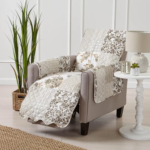 Great Bay Home Reversible Patchwork Recliner Cover - Washable Slipcover Furniture Protector with Elastic Straps - Perfect for Kids & Pets - Box-Stitched Detail (Taupe) by GreatBayHome