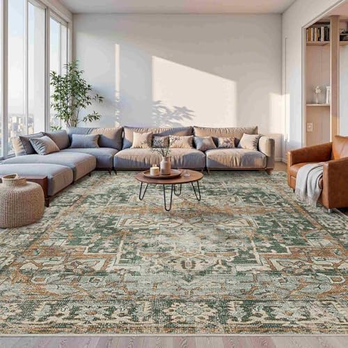 Rugxara 10x14 Area Rugs for Living Room Large Washable Rug, Green/Brown by Rugxara