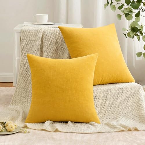 MIULEE Yellow Chenille Couch Throw Pillow Covers, 18x18 - Image 5