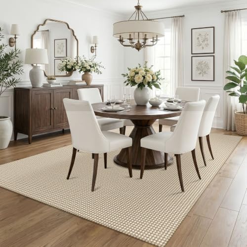 KOZYFLY Washable 5x7 Living Room Rug, Non Slip Woven Area Rugs, Braided Floor Carpet for Entryway, Kitchen, Bedroom, Dining Room, Office, Cotton Rug Indoor Decor, Ivory Beige - Image 2