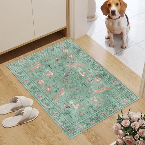 DUKINO 2x3 Entryway Rug, Washable Door Mat Animal Rug for Kitchen, Teal - Image 3