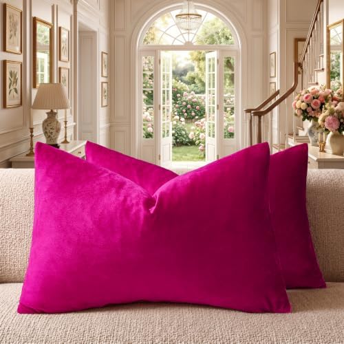 GIGIZAZA Hot Pink Velvet Pillow Covers 12x20 Decorative Pillows Pack of 2 by GIGIZAZAFocusingonhomedecoration