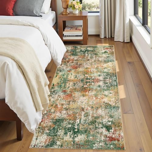 RELEANY Washable Runner 2'x6' Abstract Area Rug for Hallway Green Multi - Image 3