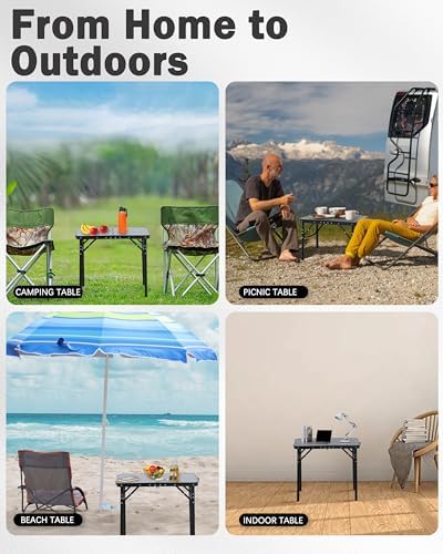 LOFTEY 2025 Reinforced Small Folding Table Portable, Small Foldable Camping Table, Heavy-Duty Mini Folding | 2 Adjustable Height | Lightweight Aluminum with Handle | 25" x 16" x 22", Black - Image 6