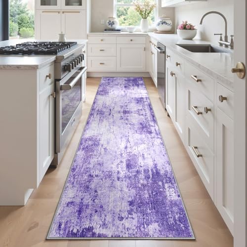 RELEANY Washable Runner 2'x6' Abstract Area Rug for Hallway Purple by RELEANY
