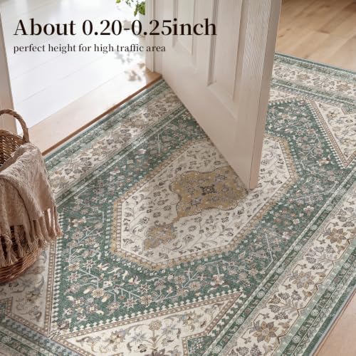 3x10 Washable Hallway Runner Rug - Non-Slip Wide Vintage Rugs Green Beige - Image 6