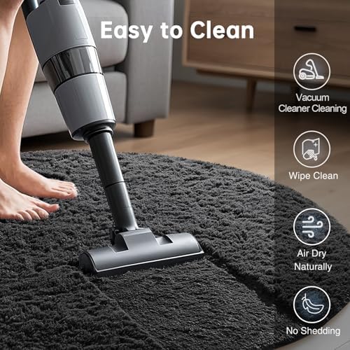 Ophanie Round Rug 6Ft Black Circle Area Rug, Room Decor for Men, Fluffy Fuzzy Bedroom Carpet, Plush Soft Shaggy Living Room Rugs for Kids Home Aesthetic, Nursery with Over 99 pcs Pile fibers - Image 6