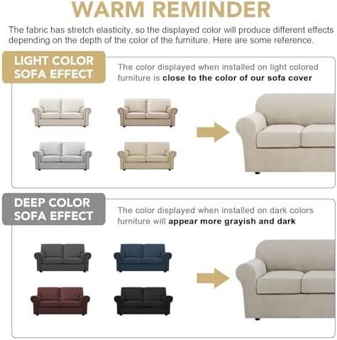 H.VERSAILTEX 3 Piece Stretch Sofa Covers for 2 Cushion Loveseat Couch Covers for Living Room Furniture Cover (Base Cover Plus 2 Seat Cushion Covers) Thicker Jacquard Fabric(Medium, Island Fossi) - Image 4