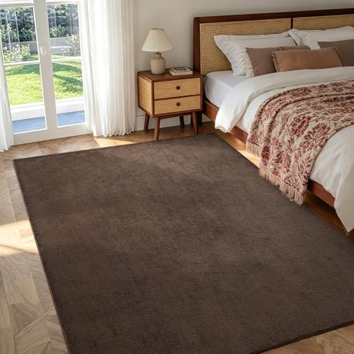 4x6 Pure Brown Area Rug Non-Slip Washable Soft Thin for Bedroom Living Room - Image 2