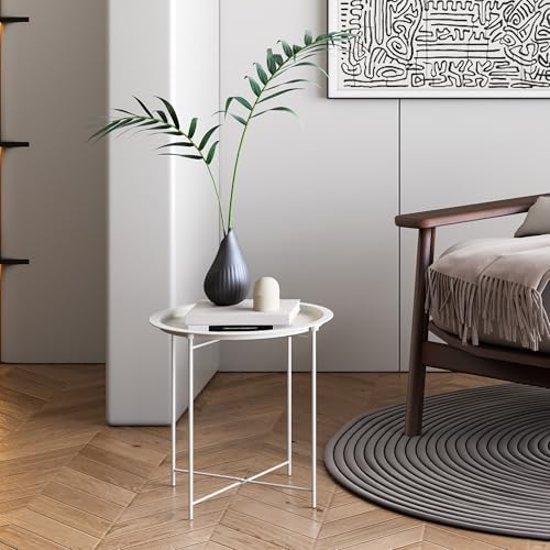 End Table Set of 2, Outdoor Side Table, Small Patio Round Folding Metal Side Tables for Outdoor,Living Room,Bedroom Balcony and Office, 2 PCS - Image 4