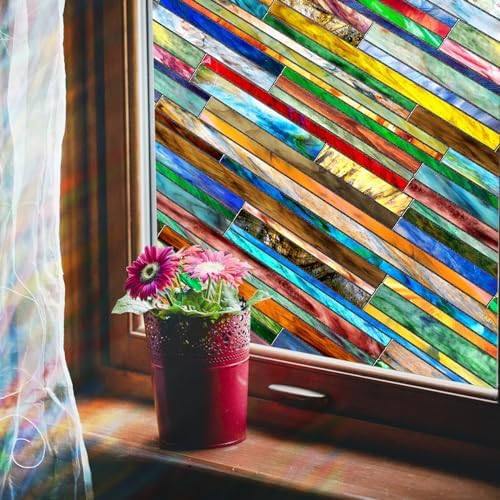 Stained Glass Window Film,3D Vintage Floral Privacy Static Cling,16.9x39.4 by WindimileyDecor
