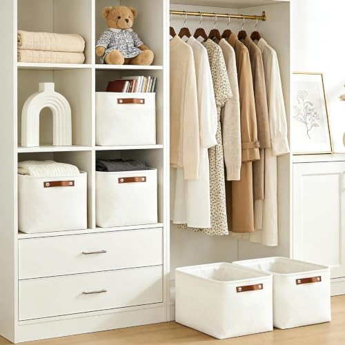 Bagnizer Storage Bins Large Fabric Storage Baskets for Shelves 3 Pack, Decorative Linen Closet Baskets with Handles for Organizing, Shelf, Clothes, Home, Office, 15x11x9.5Inches (White) - Image 4