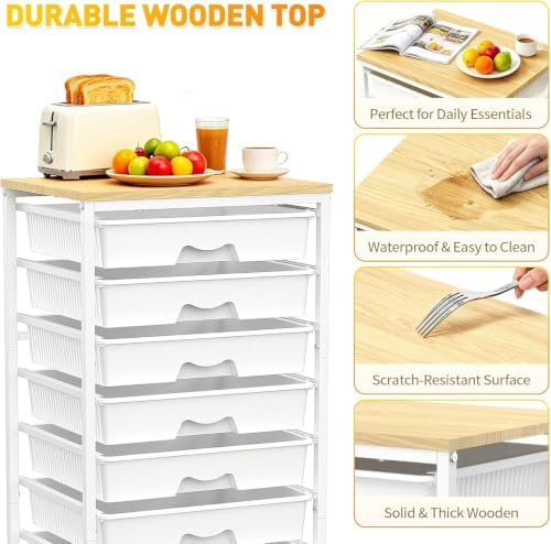 SUNALLY Rolling Cart With 8 Drawers,Storage Drawer Cart for Craft Art,White - Image 4