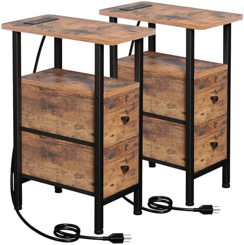 LOAKEKEL Narrow End Table with Charging Station, Side Tables Living Room by LOAKEKEL
