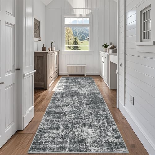 Aelenmu Runner Rugs for Hallways Kitchen 2.6x8 Non Slip Washable Black Grey by Aelenmu