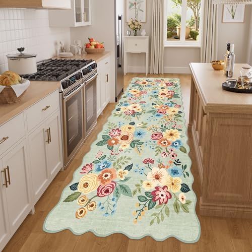 DUKINO 3x8 Kitchen Runner Rug, Soft Floral Washable Rug for Hallway, Green - Image 5