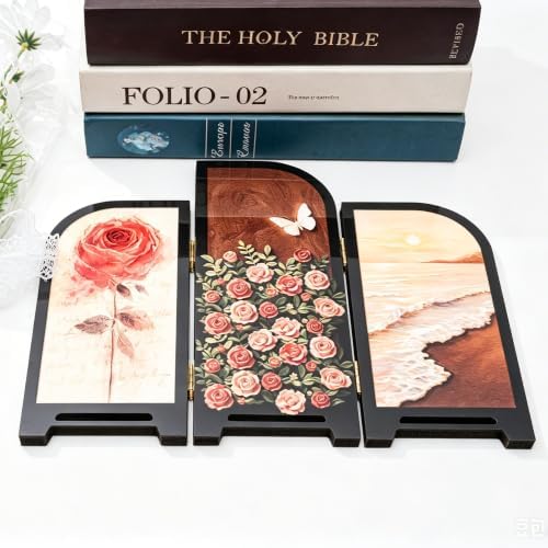 Tabletop Folding Screen, Vintage Floral Desk Partition - Image 5