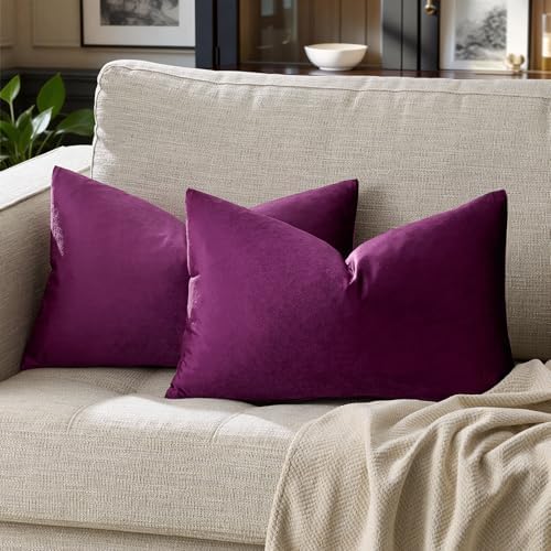 GIGIZAZA Velvet Pillow Covers 12x20 Decorative Pillows Pack of 2 Purple - Image 6