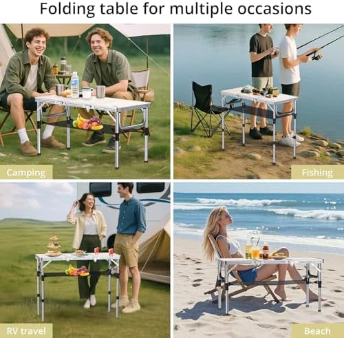 Anbte 3ft Folding Camping Table, 3 Adjustable Height Max 27.5", Silver - Image 5