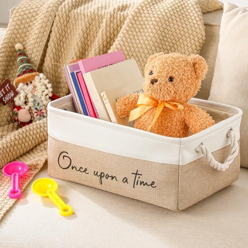 Marsui 1 Pcs Book Storage Basket Book Bin Once Upon a Time, White Brown - Image 4