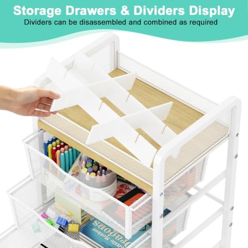 Hongtamoya Rolling Cart with 4 Drawers, Storage Cart with Dividers, White - Image 4
