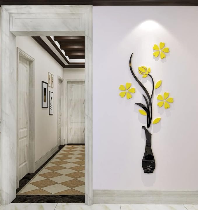 3D Vase Wall Murals for Living Room & Bedroom, DIY Wall Decal, Originality Stickers Gift, Yellow, 59 X 23 inches - Image 2