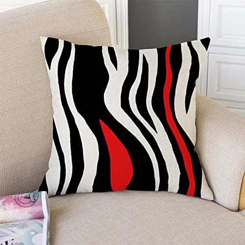 TSSOHU Throw Pillow Cover Geometric Black and White Red Abstract Line Decorative Pillow Case Home Decor Square 18x18 Inches Pillowcase - Image 2