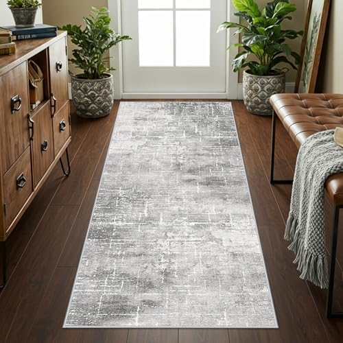 Washable Abstract 2x6 Kitchen Rug: Non-Slip Sink Stove Floor Mat Water-Resistant Entryway Bathroom Carpet Soft Dining Room Bedroom Runner for Family with Elderly Dogs Modern Home Decor(2x6 Light/Grey) - Image 5
