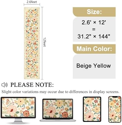 DUKINO 2.6x12 Kitchen Runner Rug, Floral Non Slip Washable Rug Beige Yellow - Image 2