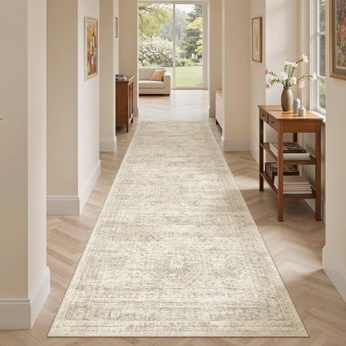 Soalmost Washable Runner Rug 2'6"x8' Kitchen Hallway Runners Beige - Image 3