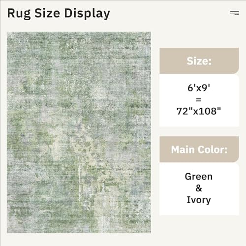 Soalmost Abstract Area Rug 6x9 for Living Room Washable Rugs Green/Ivory - Image 5