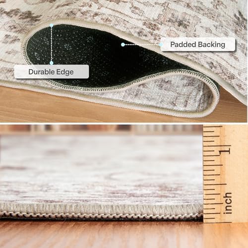 ReaLife Rugs Machine Washable Area Rug Runner - Living Room Bedroom Bathroom Kitchen Entryway Office - Padded Low Pile Stain Resistant Premium - Boho Farmhouse Vintage - BEV - Beige 2'6" x 10' - Image 2