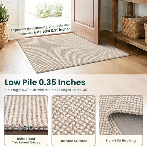 KOZYFLY Rugs for Entryway 3x5 ft Washable Area Rug Non Slip Rubber Backed Entry Rug Woven Indoor Door Mat Cotton Kitchen Rugs for Entryway, Foyer, Backdoor, Ivory Beige - Image 4