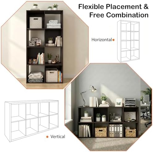 WannabeMyself【Sturdy Build&Easy Assembly】8 Cube Storage Organizer with Anti-Tipping Kits,Reversible Open Back Book Shelf, Bookcase for Living Room,Bedroom,Entrance Hall,Office,24.1×11.4×47.7,Chocolate - Image 4